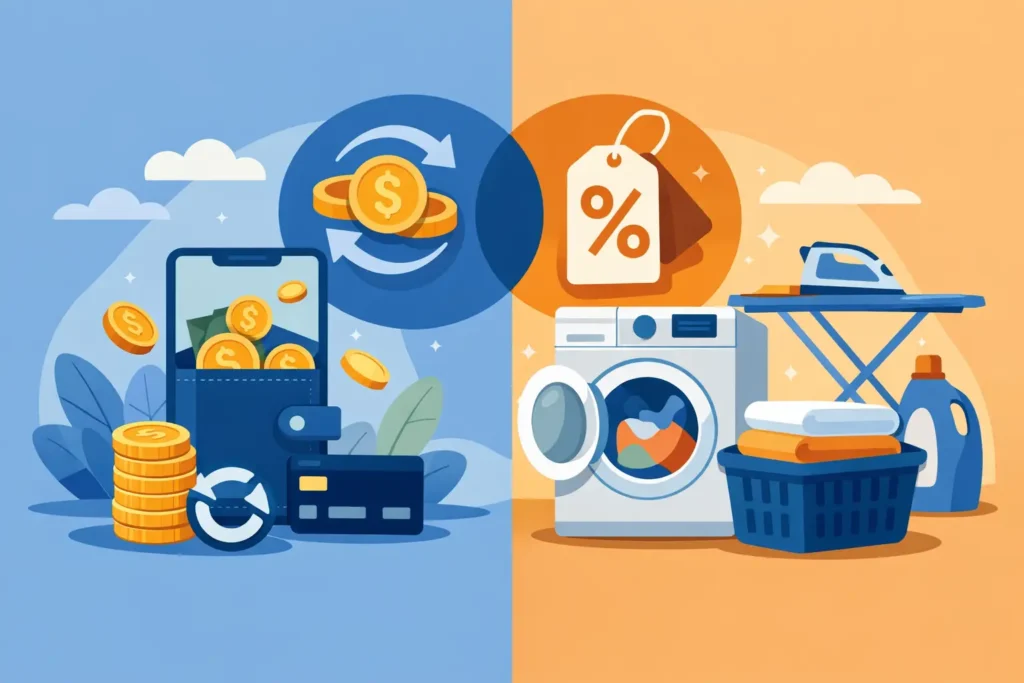 Cashback ou desconto: qual vale mais na lavanderia?